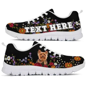 Custom Name Yorkshire Terrier Sneaker, Yorkie Colorful Flower Floral Dog Lovers Sneakers Gym Running Shoes, Best Running Shoes