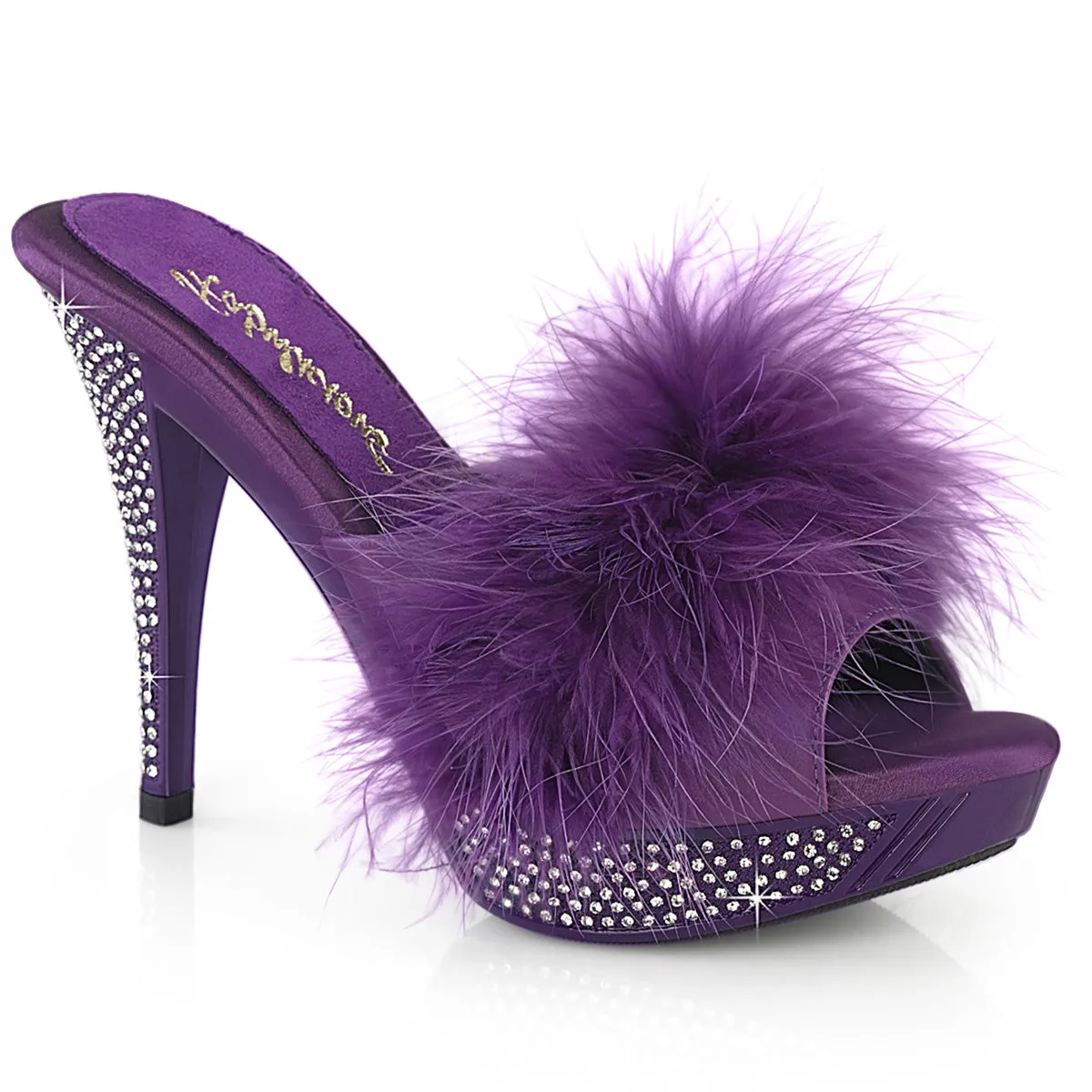 4 1/2" Marabou Slipper with Rhinestone Embellished Heel and Platform (ELEGANT-401F)