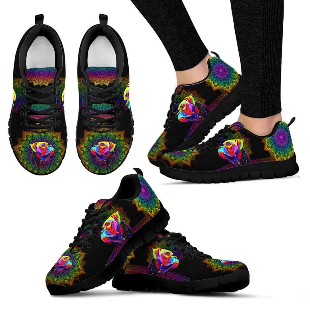 Boxer Sneaker, Boxer Dog Colorful Mandala Sneakers, Boxer Shoes