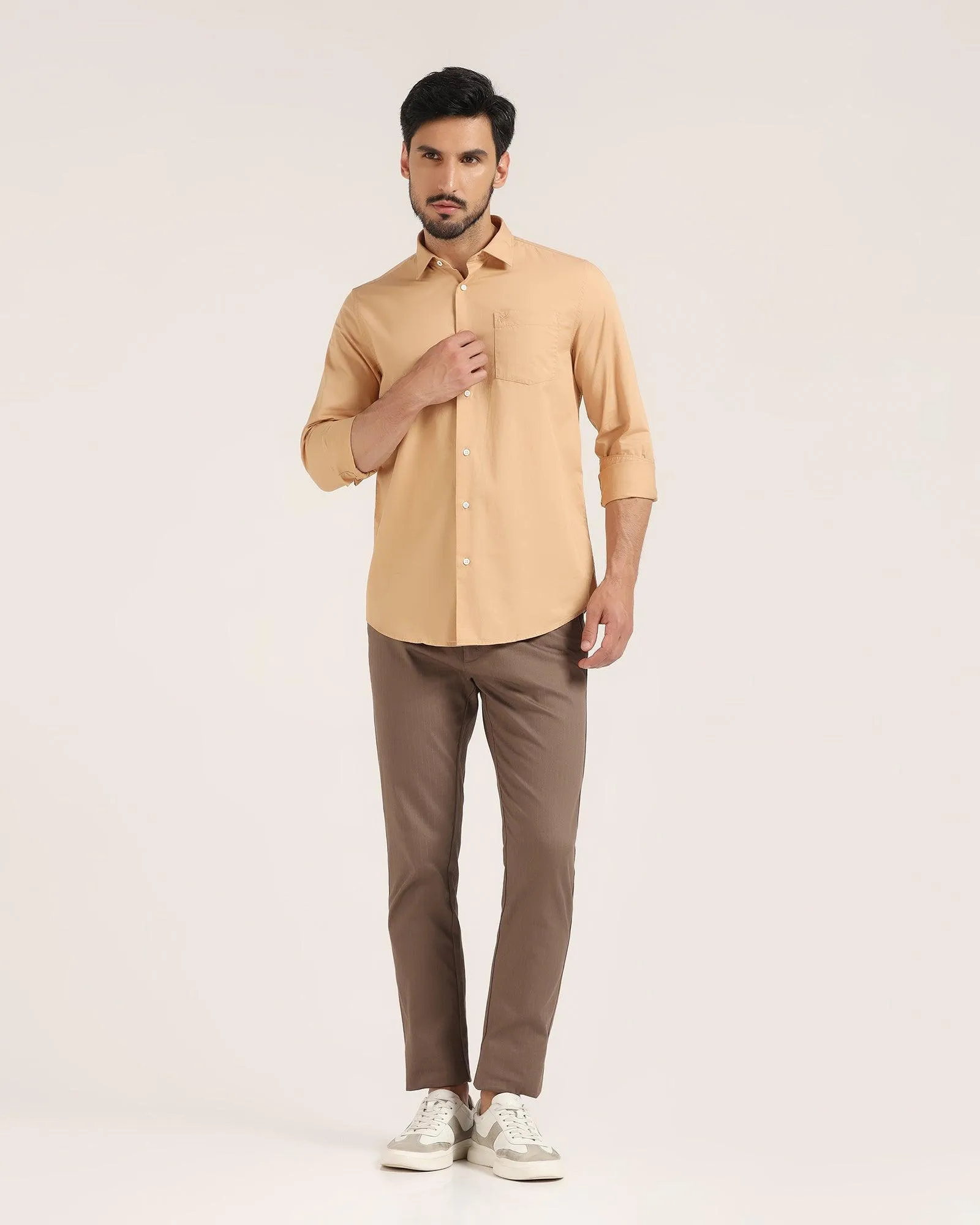 Casual Beige Solid Shirt - Vertus