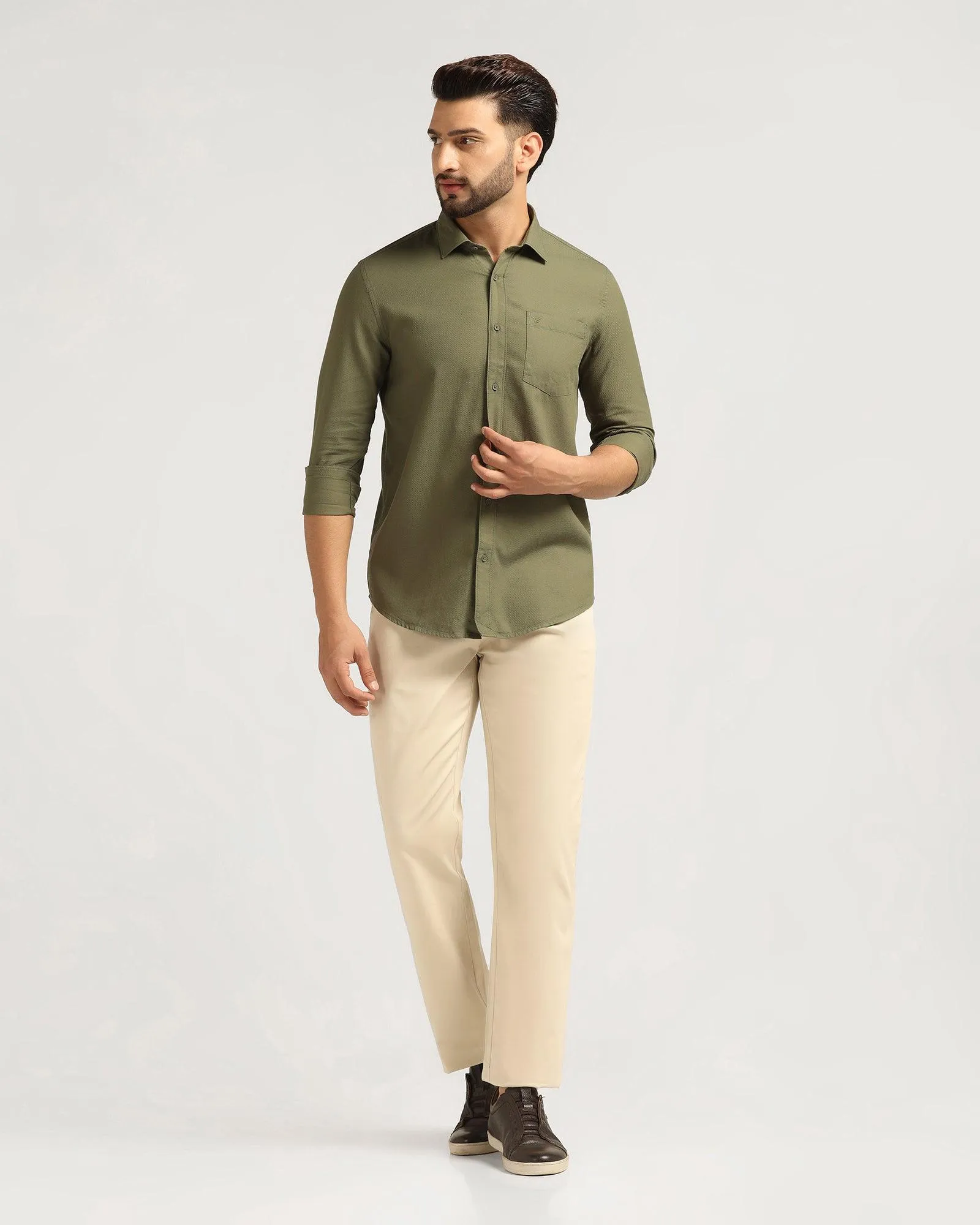 Casual Olive Solid Shirt - Jolt