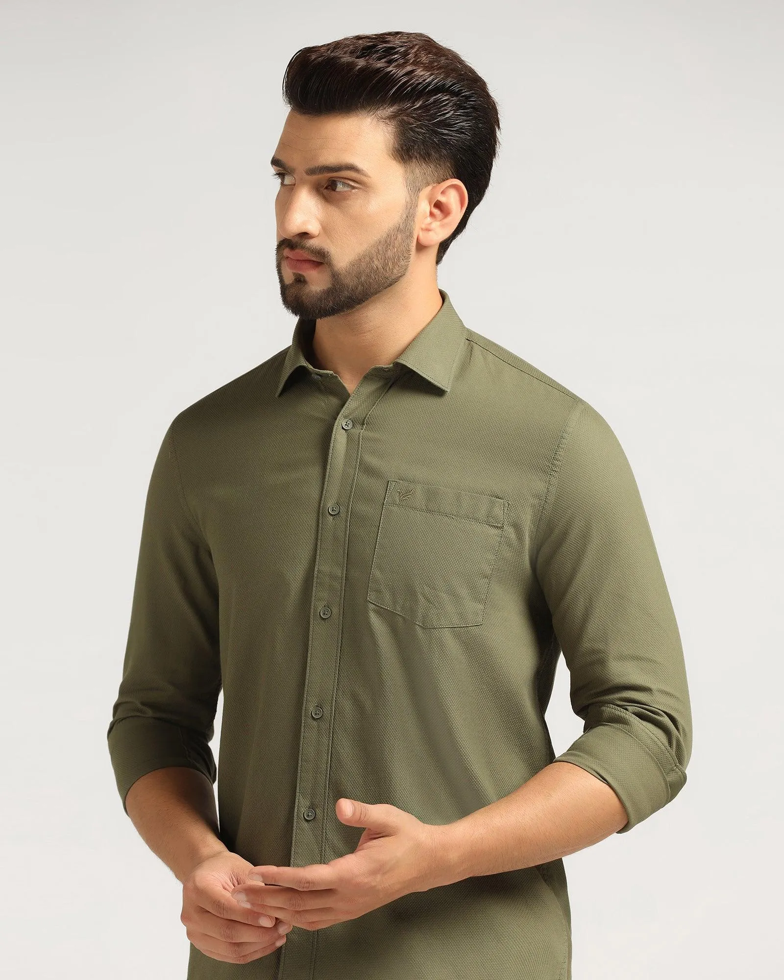 Casual Olive Solid Shirt - Jolt