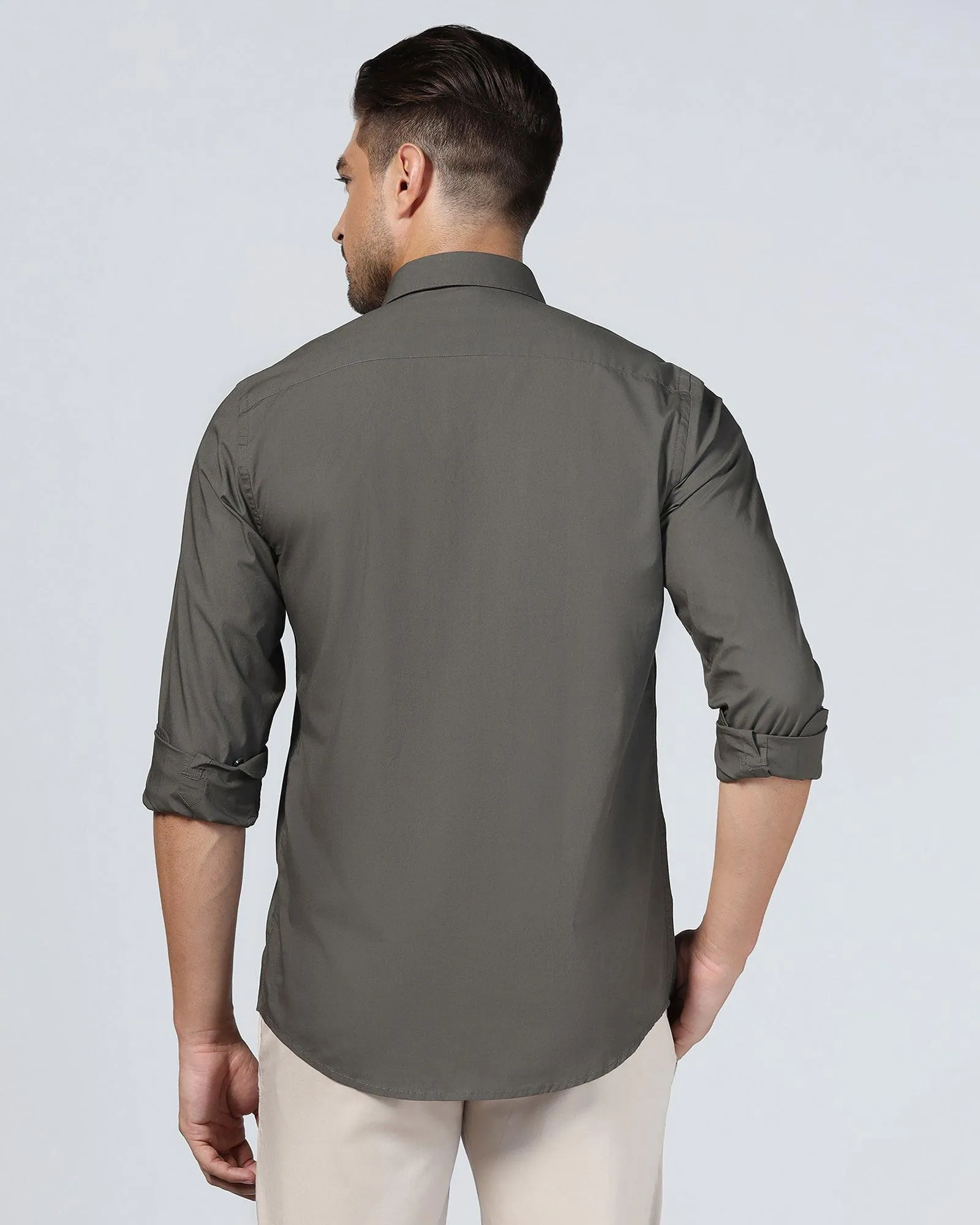 Casual Olive Solid Shirt - Lujo