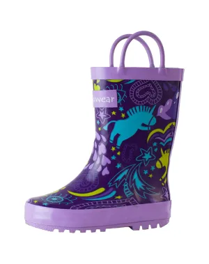 CHILDREN’S RUBBER RAIN BOOTS, PURPLE UNICORN