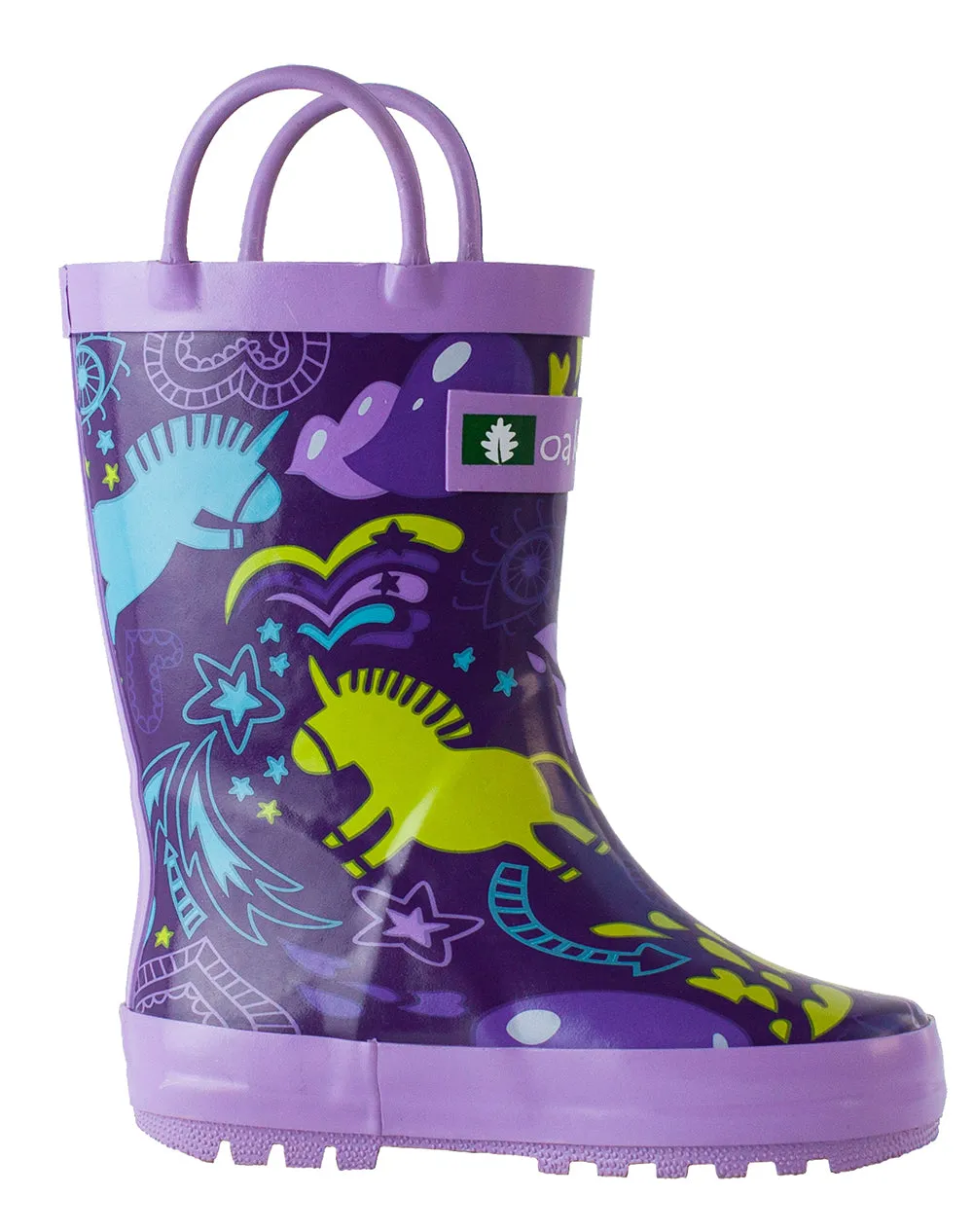 CHILDREN’S RUBBER RAIN BOOTS, PURPLE UNICORN