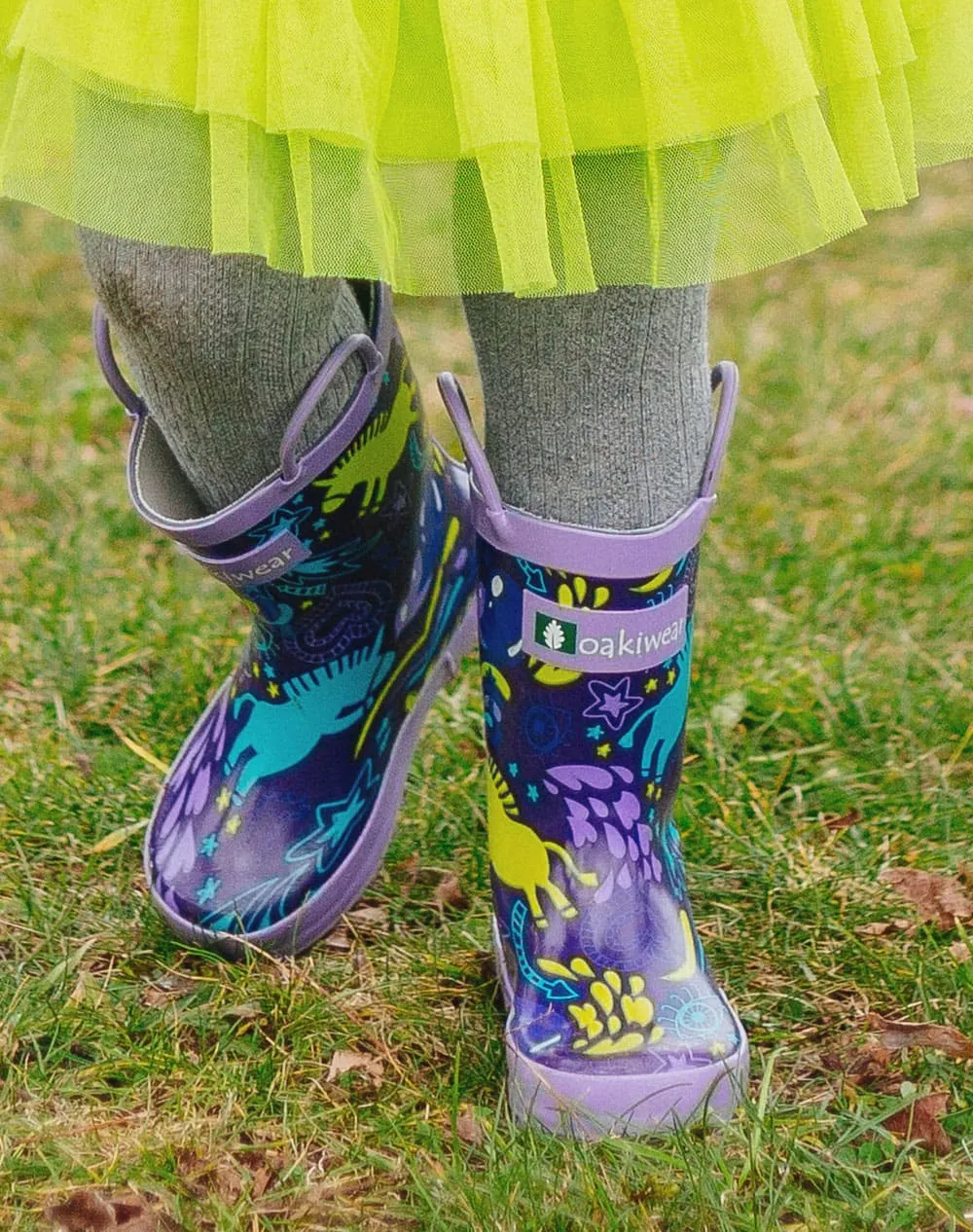 CHILDREN’S RUBBER RAIN BOOTS, PURPLE UNICORN