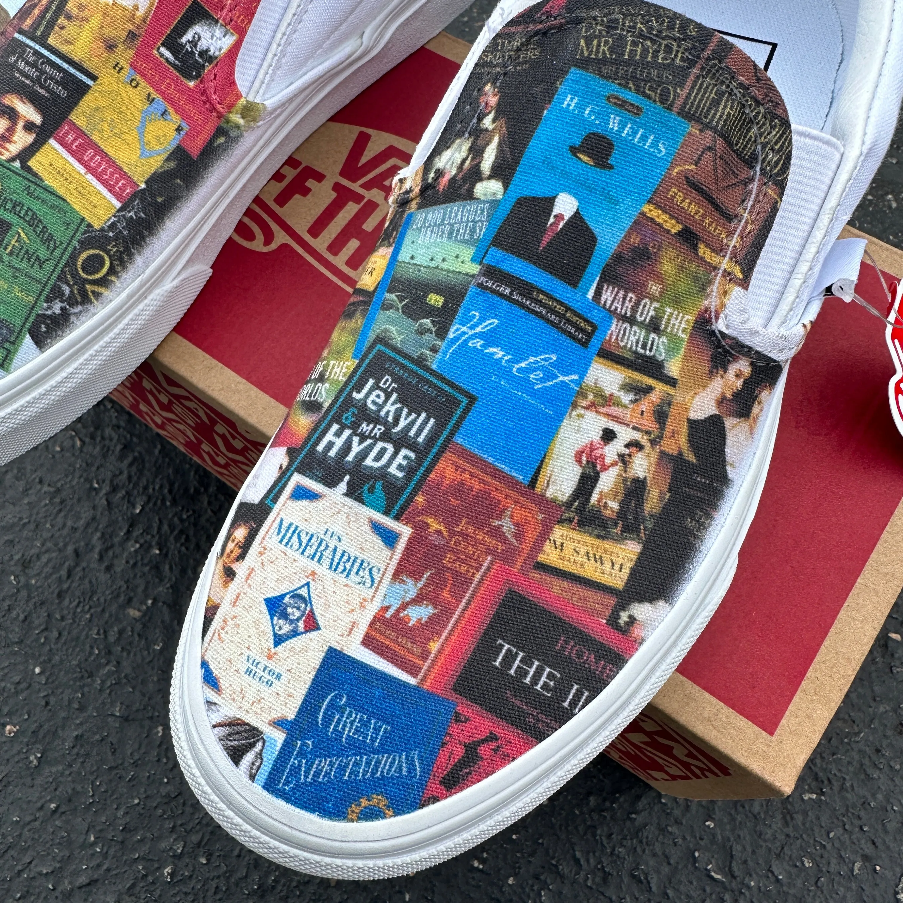 Classic Book Lovers White Slip On Vans Shoes Custom Sneakers - Custom Vans Shoes