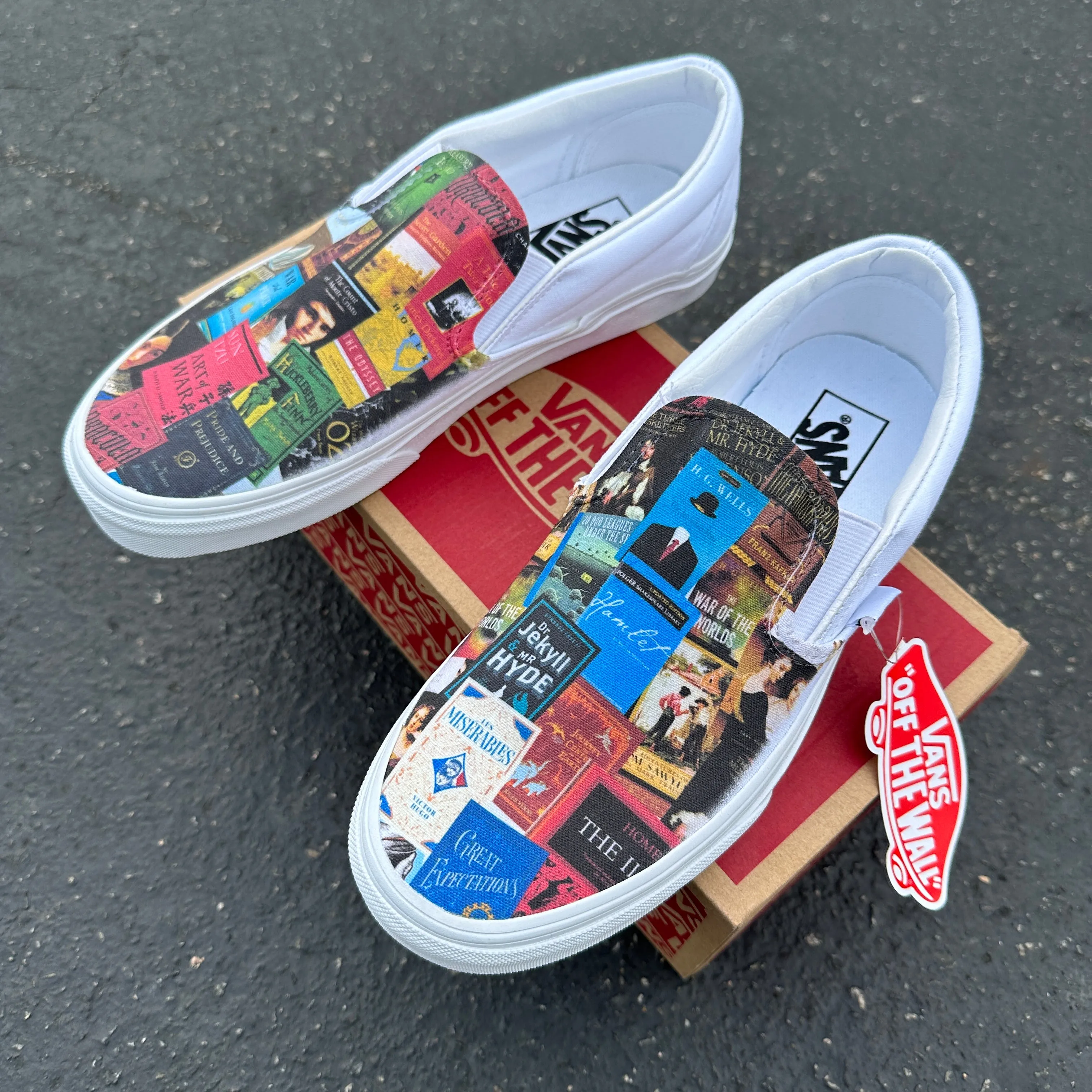 Classic Book Lovers White Slip On Vans Shoes Custom Sneakers - Custom Vans Shoes