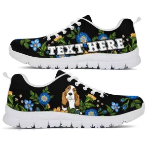 Custom Name Basset Sneaker, Basset Hound Colorful Floral Flower Dog Lovers Sneakers Gym Running Shoes, Best Running Shoes