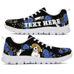 Custom Name Beagle Sneaker, Beagle Dog Lovers Sneakers Gym Rose Blue Flower Running Shoes, Best Running Shoes