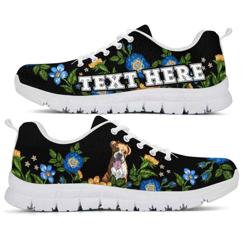 Custom Name Boxer Sneaker, Boxer Colorful Floral Flower Dog Lovers Sneakers Gym Running Shoes, Best Running Shoes