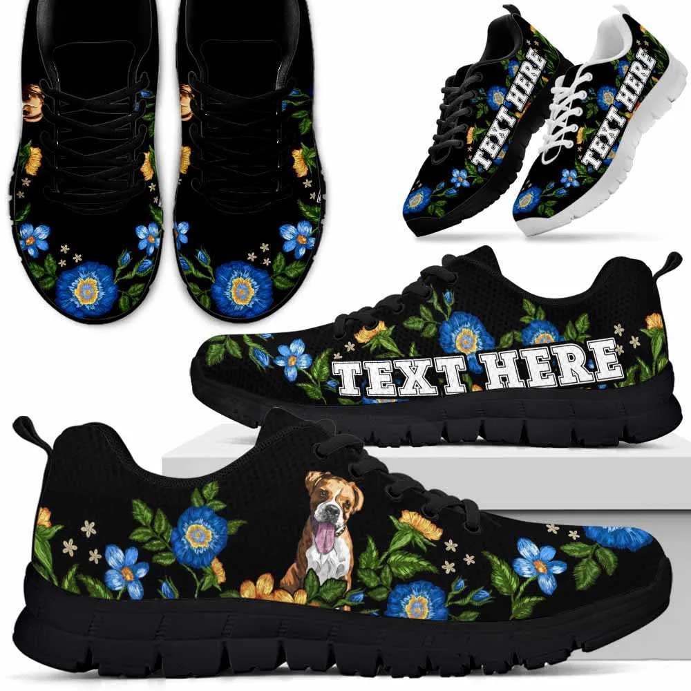 Custom Name Boxer Sneaker, Boxer Colorful Floral Flower Dog Lovers Sneakers Gym Running Shoes, Best Running Shoes