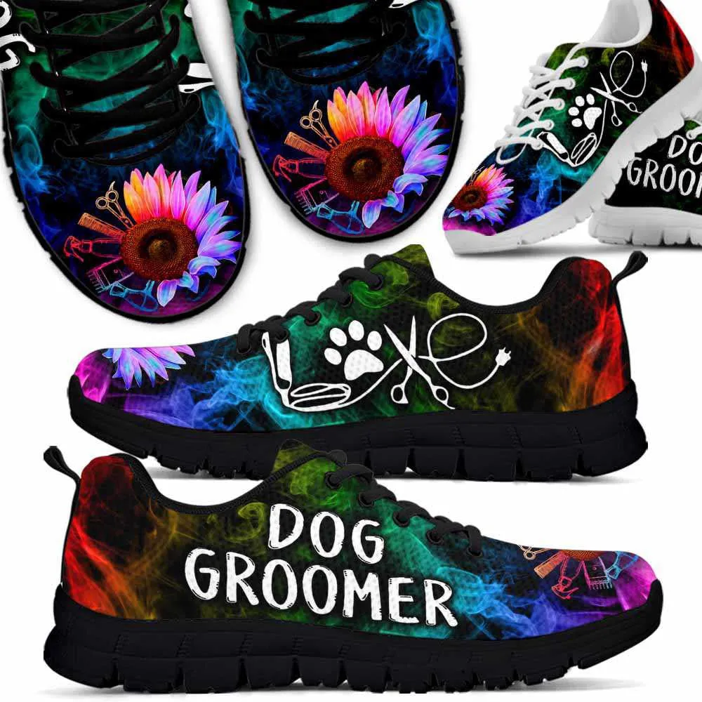 Dog Groomer Sneaker, Colorful Dog Groomer Sunlower Smoke Sneakers Shoes, Best Running Shoes, Unique Gifts For Dog Lovers