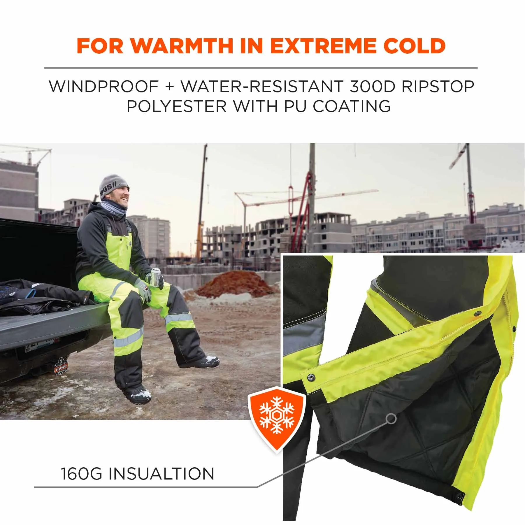 Ergodyne 25522 8928 S Lime Class E Hi-Vis Insulated Bibs