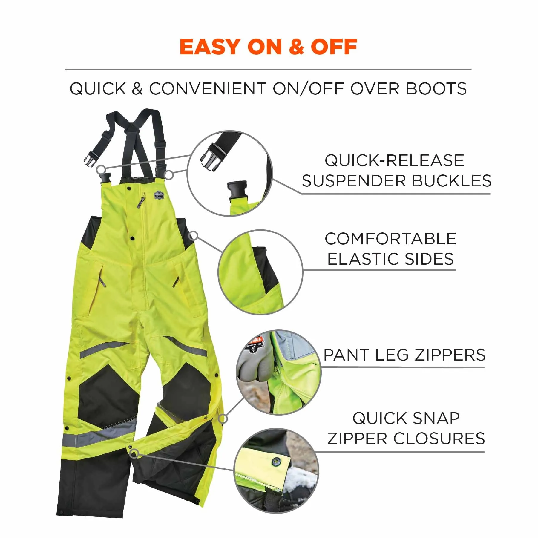 Ergodyne 25522 8928 S Lime Class E Hi-Vis Insulated Bibs