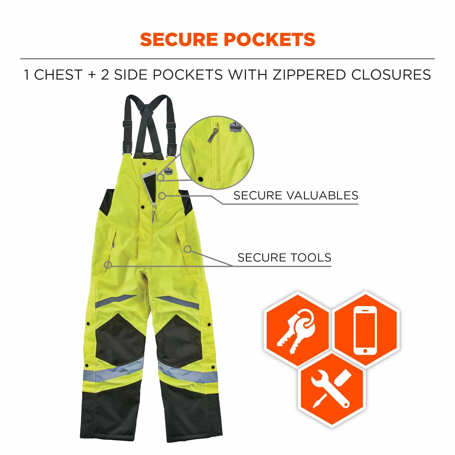 Ergodyne 25529 8928 5XL Lime Class E Hi-Vis Insulated Bibs