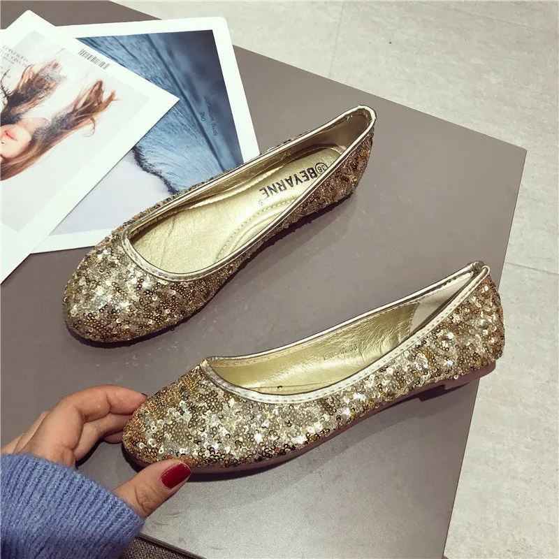 Fashion Pumps Flat Bottom Flat Heel Comfortable Sequins Shiny Pumps