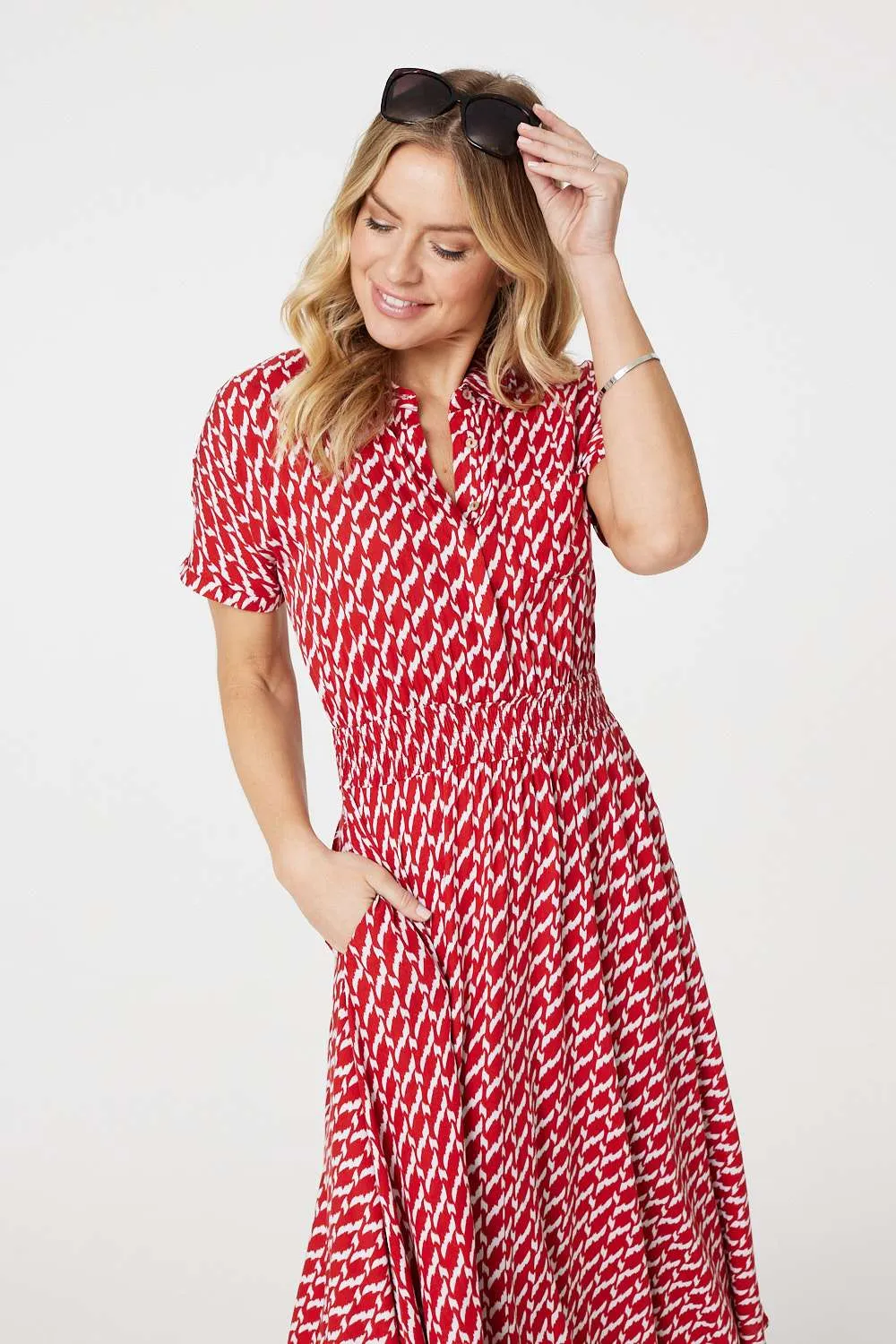 Geo Print Hanky Hem Midi Dress