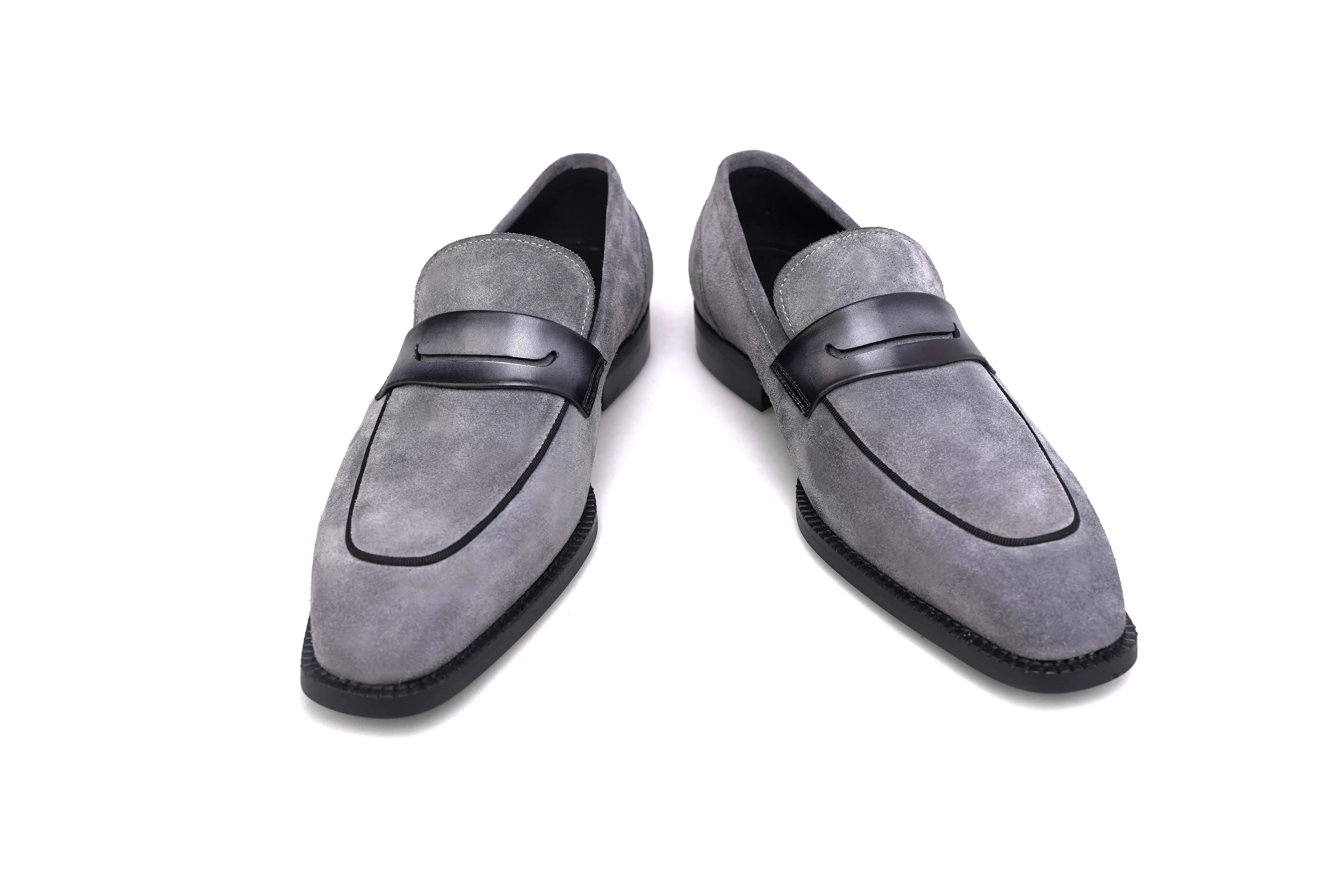 Gray Suede Penny Loafers