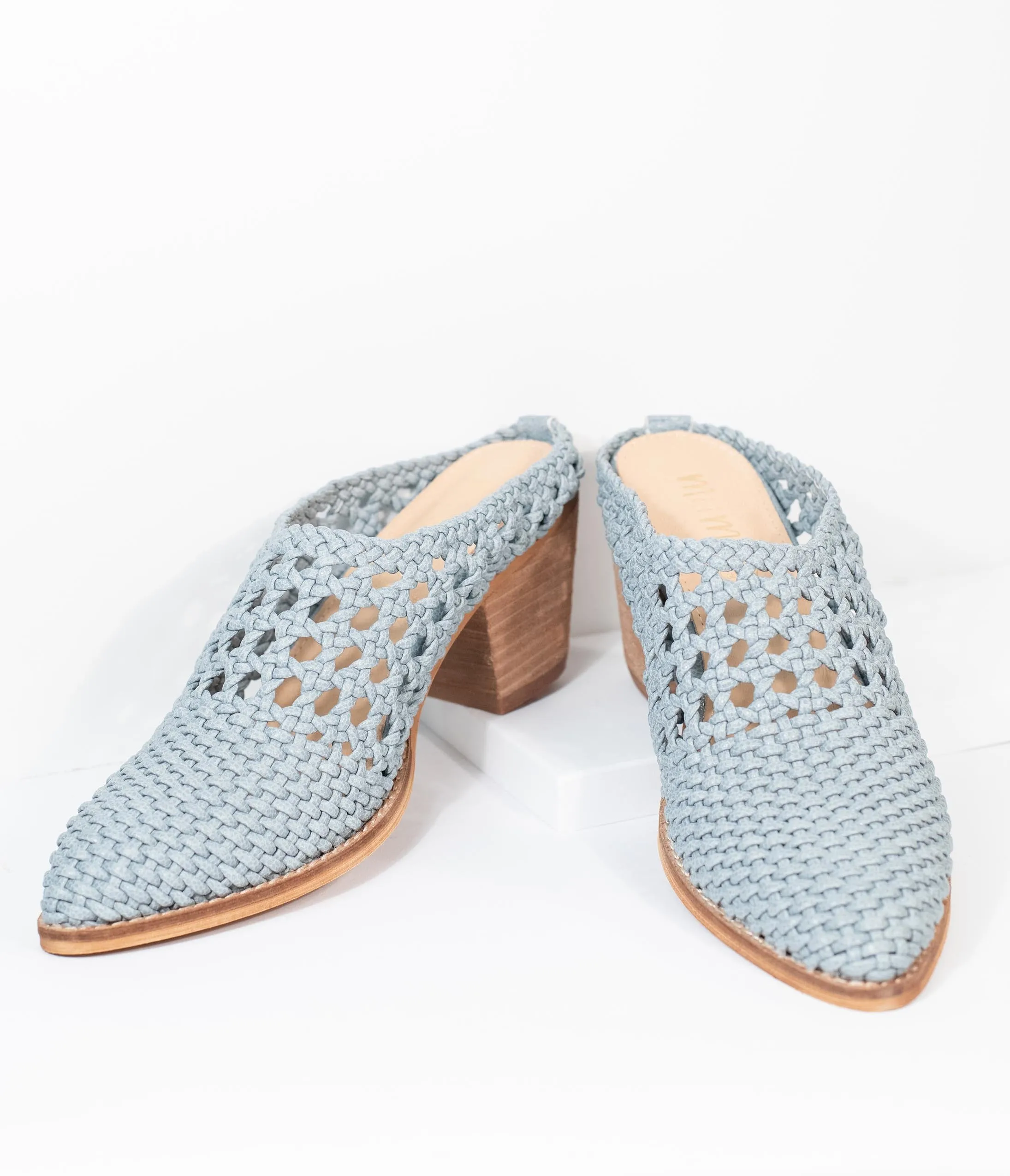 Light Blue Braided Woven Heel Mules