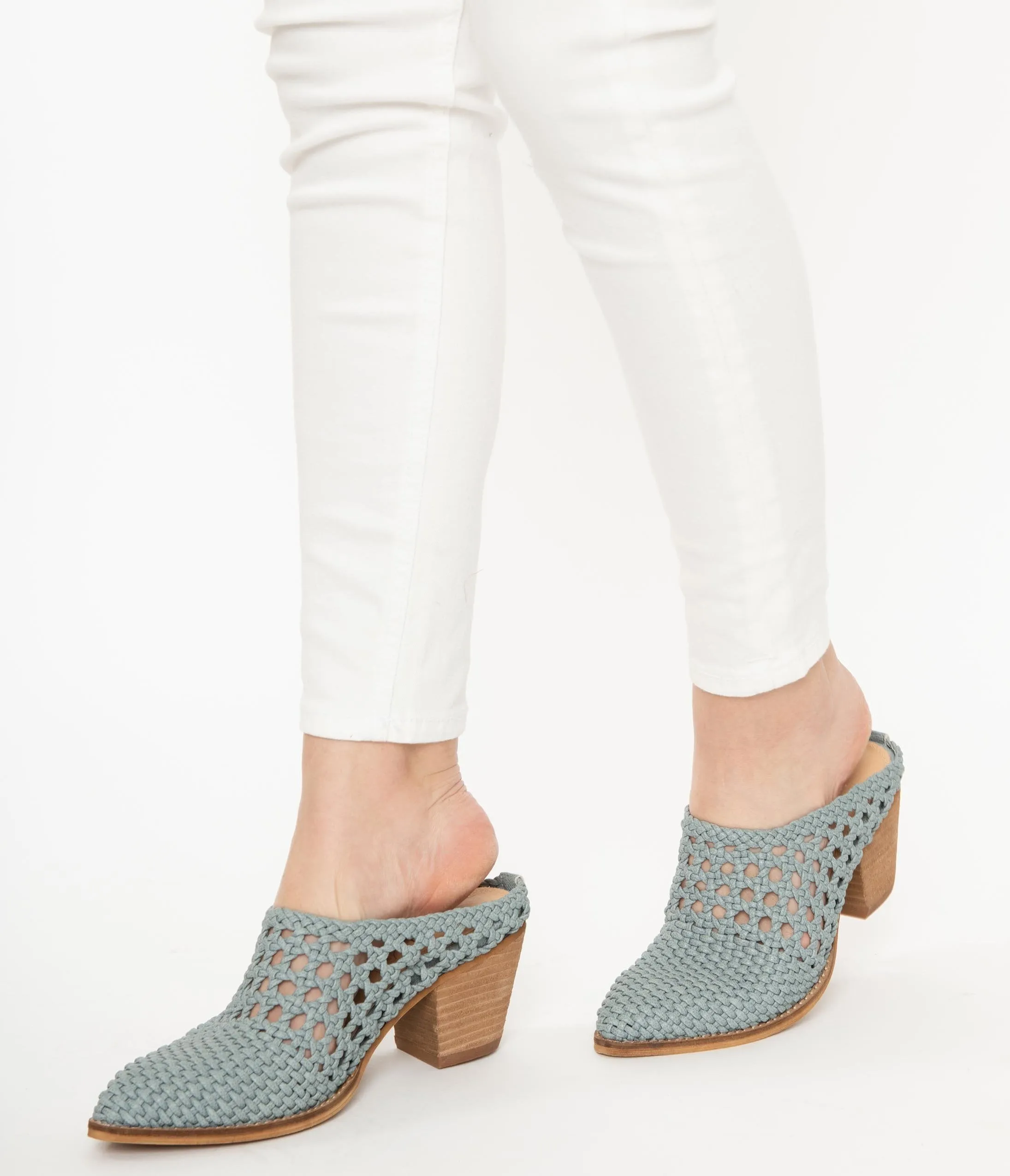 Light Blue Braided Woven Heel Mules