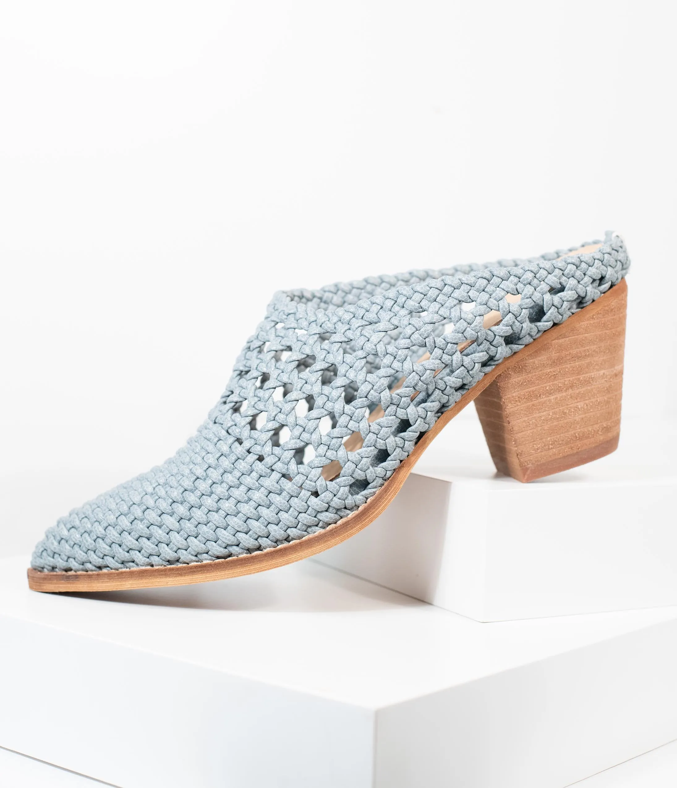 Light Blue Braided Woven Heel Mules