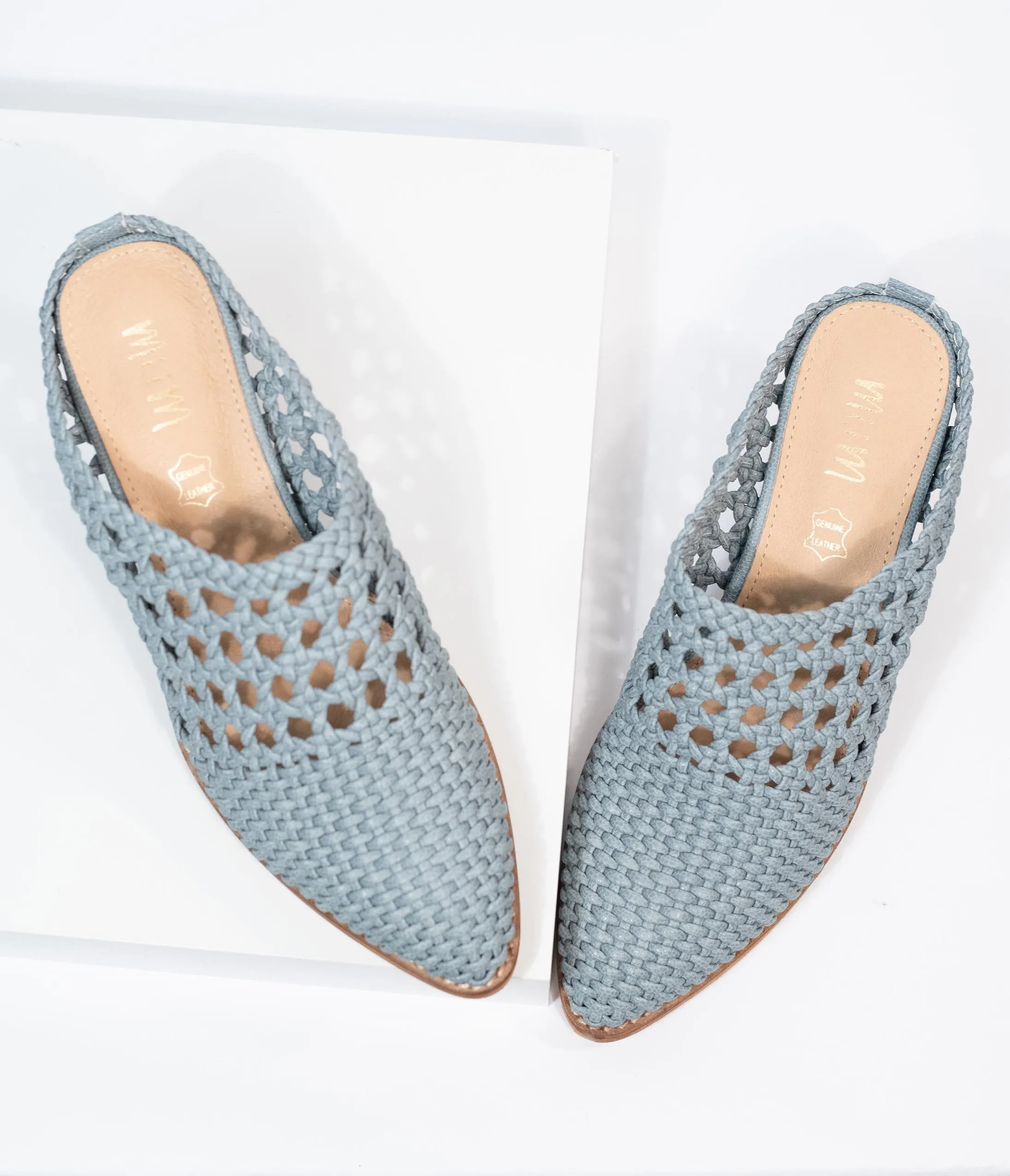 Light Blue Braided Woven Heel Mules