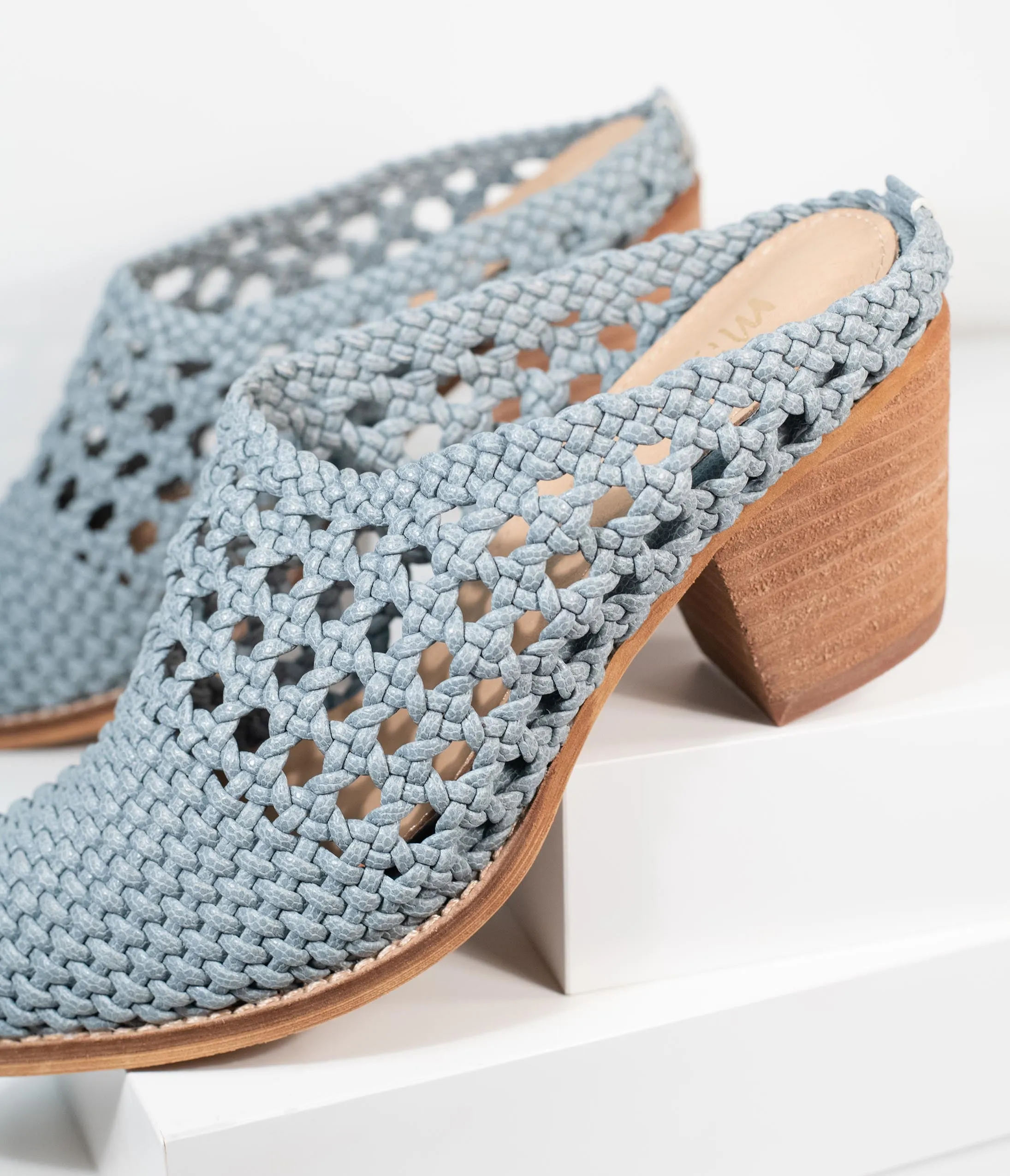 Light Blue Braided Woven Heel Mules