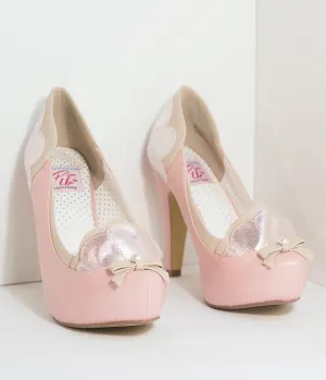 Light Pink & Tan Leatherette Sparkle Shell Bettie Pumps