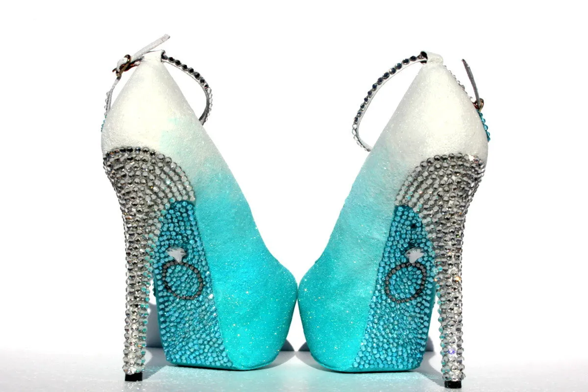 Personalized Wedding Shoe in aqua with crystals