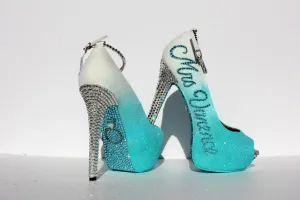 Personalized Wedding Shoe in aqua with crystals