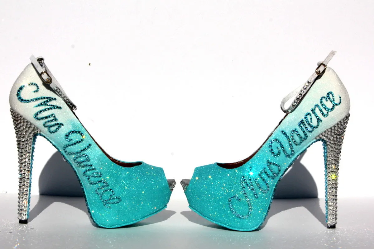 Personalized Wedding Shoe in aqua with crystals