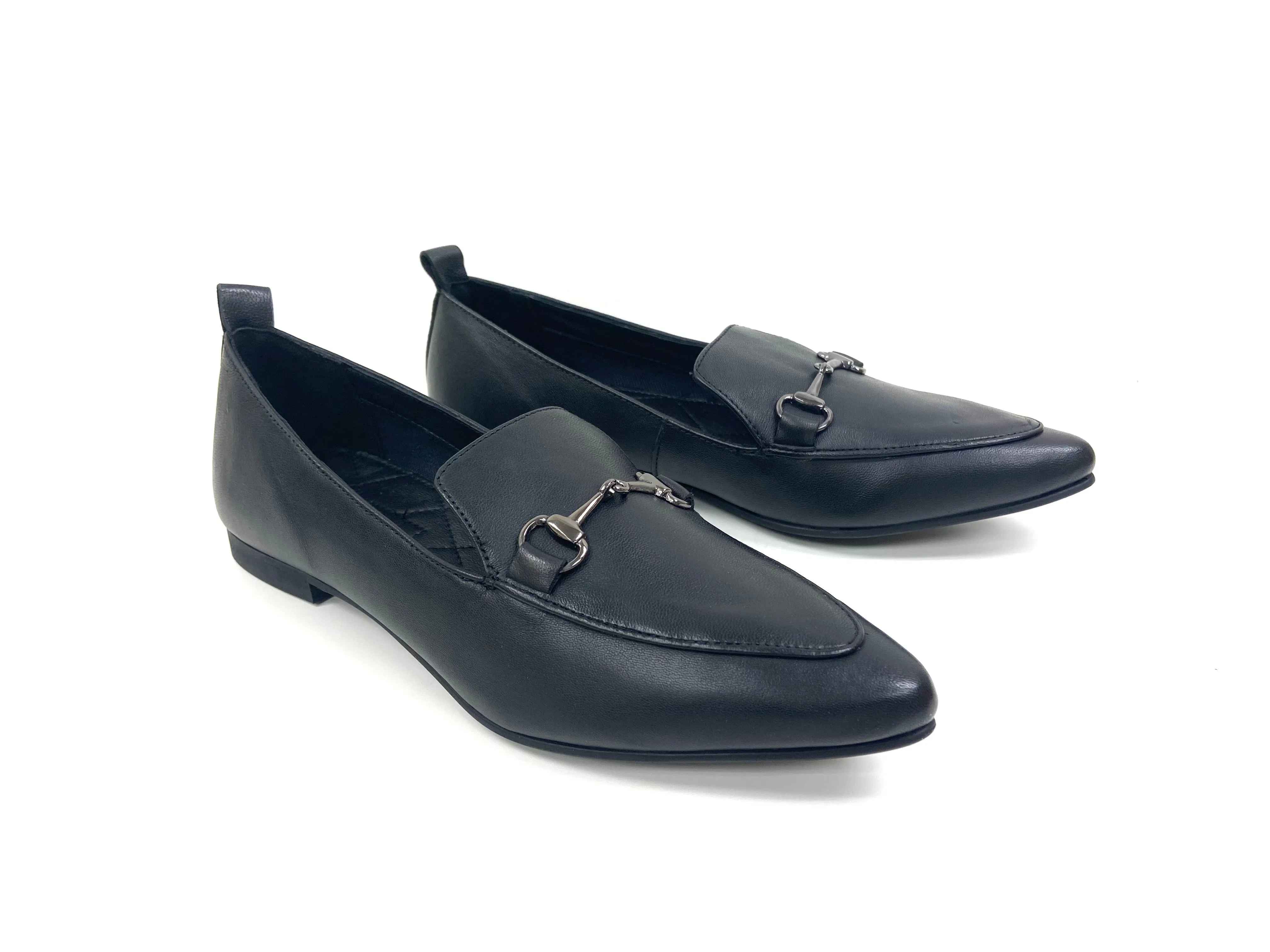 Piper Black Flat Leather Loafers