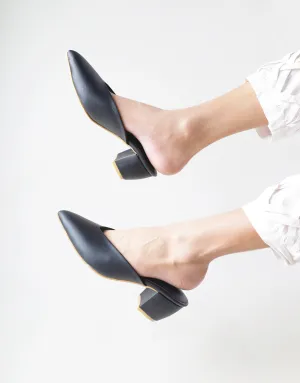 Pointy Toe Block Heels - Black