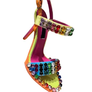 TEEK - Colorful  Crystal Rivets Buckle Sandals