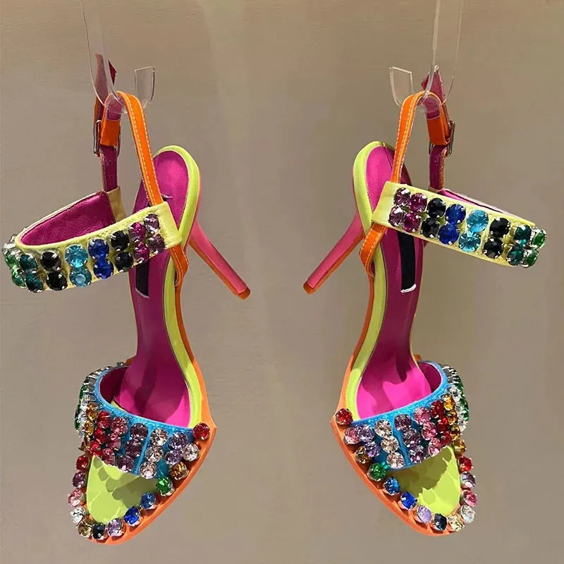 TEEK - Colorful  Crystal Rivets Buckle Sandals