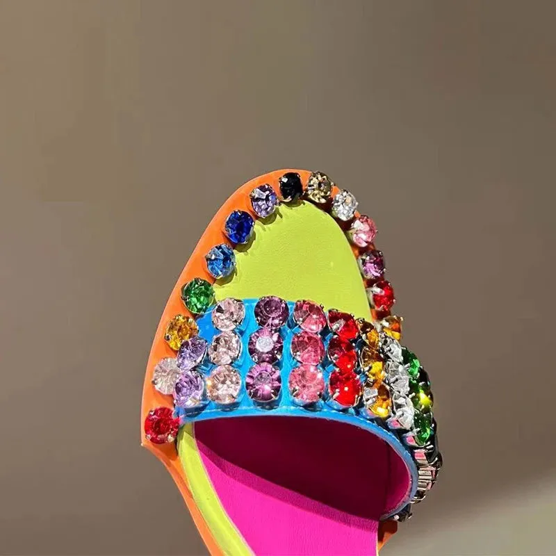 TEEK - Colorful  Crystal Rivets Buckle Sandals