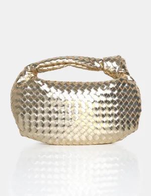 The Blame Metallic Gold Woven PU Knot Detail Mini Grab Bag