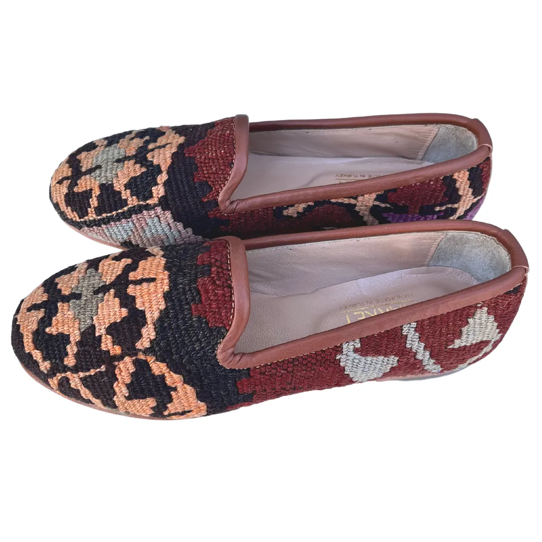 Women's Turkish Kilim Loafer Brown with Orange Pattern